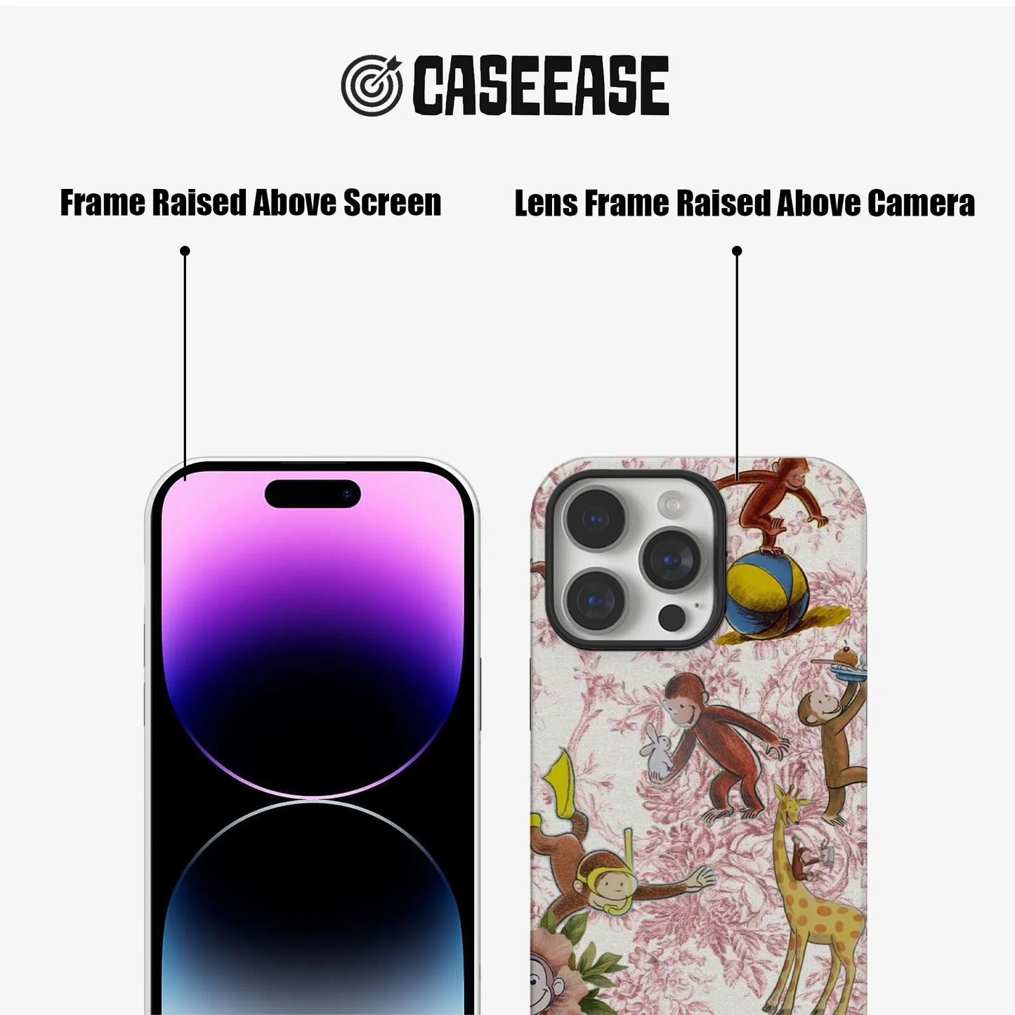 Funda para teléfono con mono y jirafa curiosos