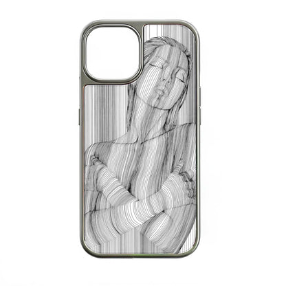 Holographic Chrome Phone Case for iPhone 14 - Striking Line Art Design