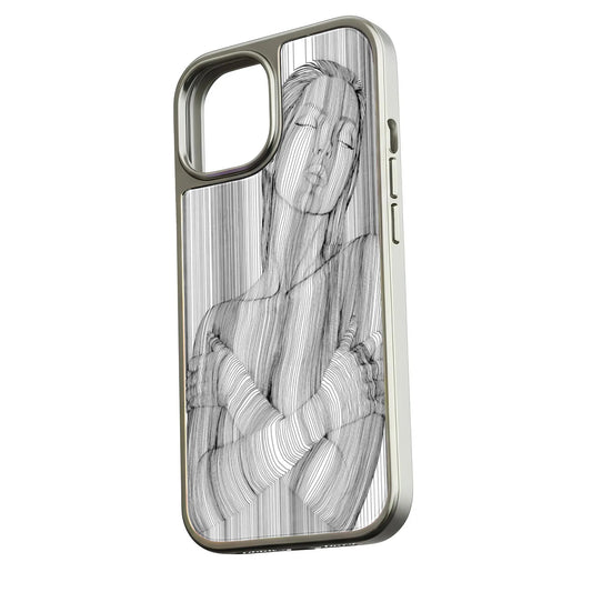 Holographic Chrome Phone Case for iPhone 14 - Striking Line Art Design
