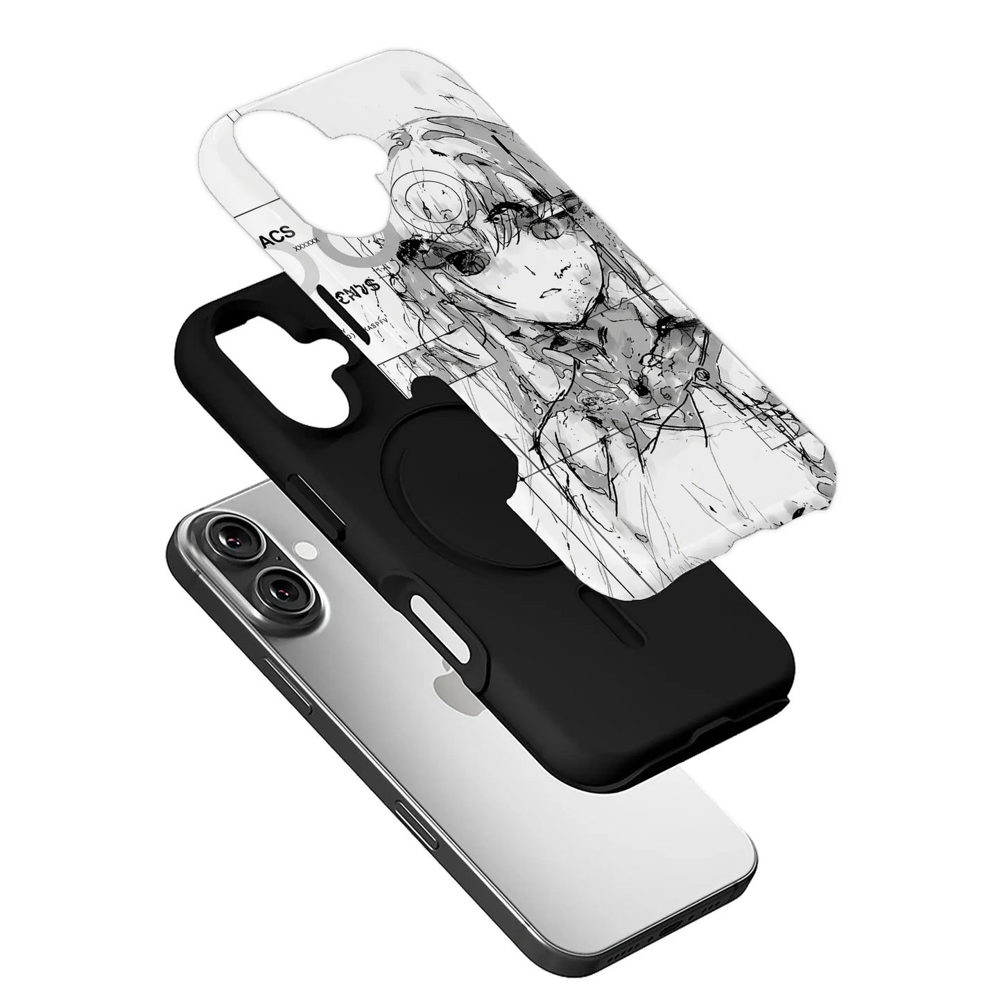 Street Style Anime Phone Case 2025 – Edgy Monochrome Art Design