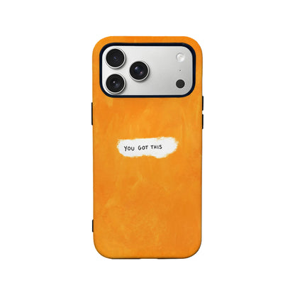 Orange textured phone case with You Got This label, back product angle