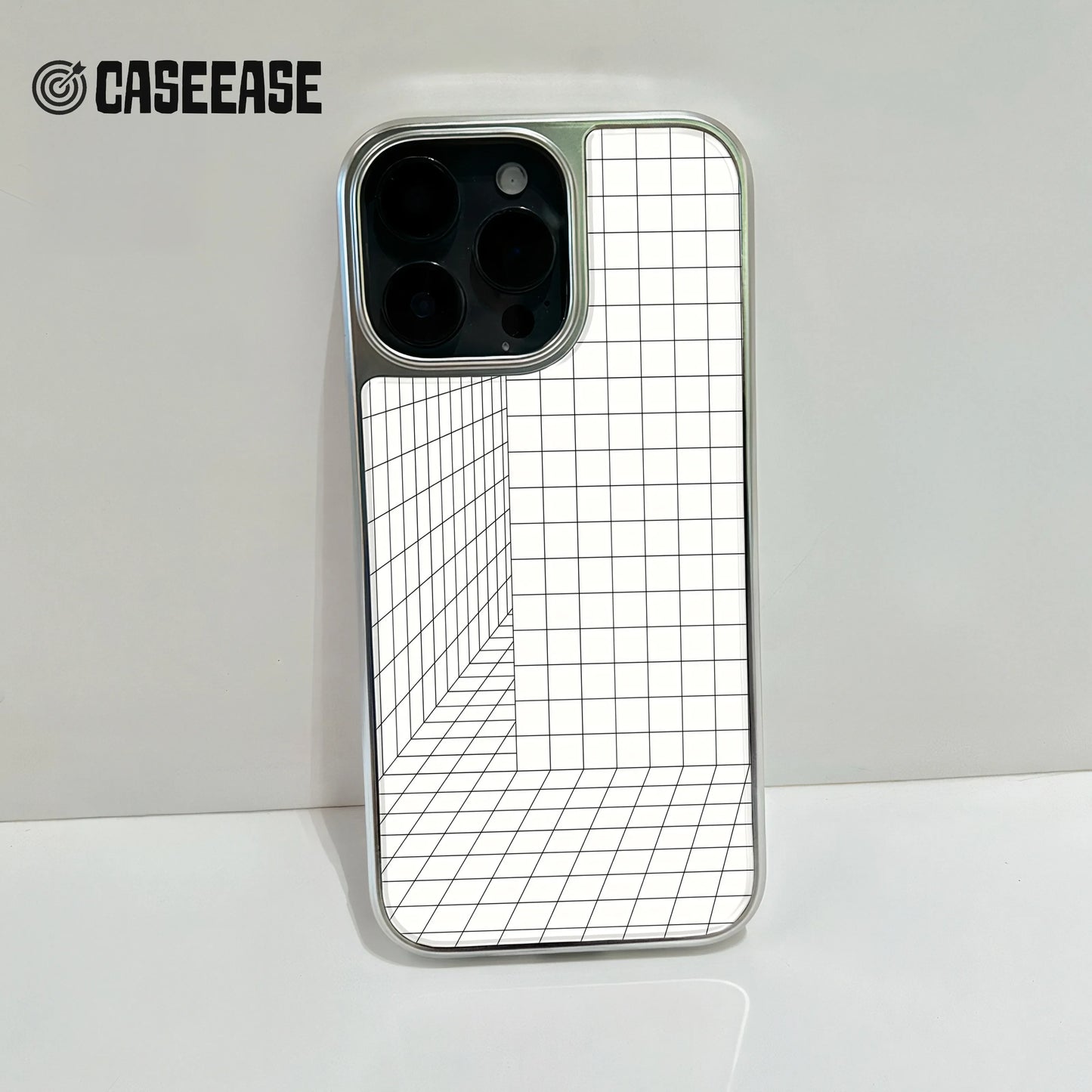 Funda holográfica cromada para iPhone 14 Pro - Diseño de cuadrícula 3D