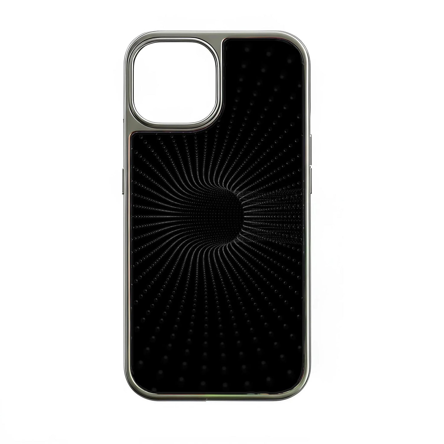 iPhone 15 Pro용 홀로그램 크롬 폰 케이스 - 블랙 스파이럴 디자인