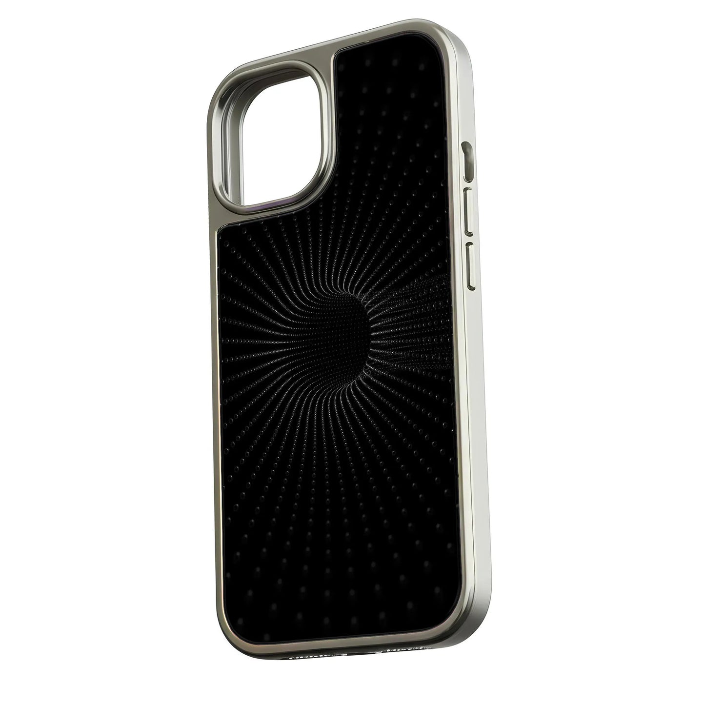 iPhone 15 Pro용 홀로그램 크롬 폰 케이스 - 블랙 스파이럴 디자인