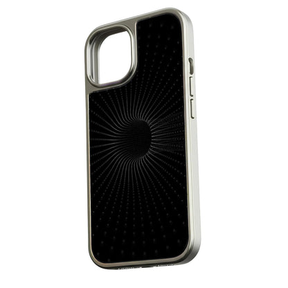 iPhone 15 Pro용 홀로그램 크롬 폰 케이스 - 블랙 스파이럴 디자인