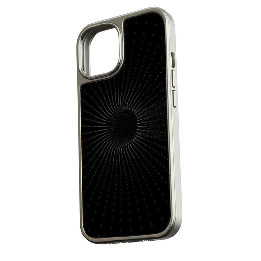 Holographic Chrome Phone Case for iPhone 15 Pro - Black Spiral Design