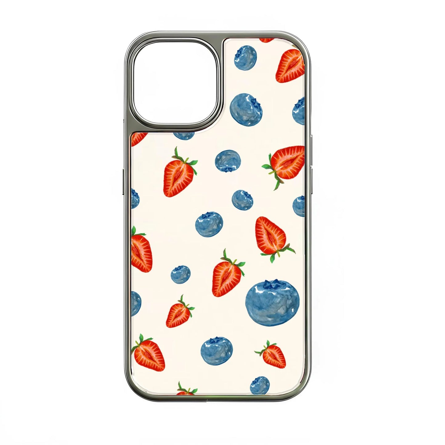 Funda holográfica cromada para teléfono - Diseño de fresa y arándano
