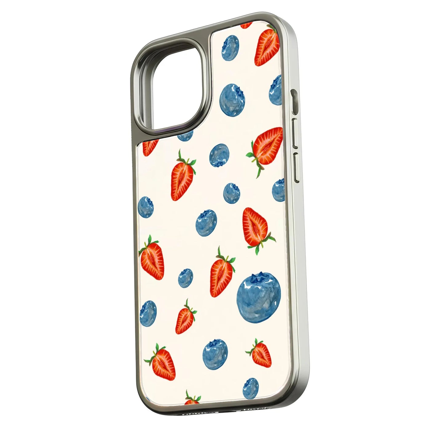 Funda holográfica cromada para teléfono - Diseño de fresa y arándano