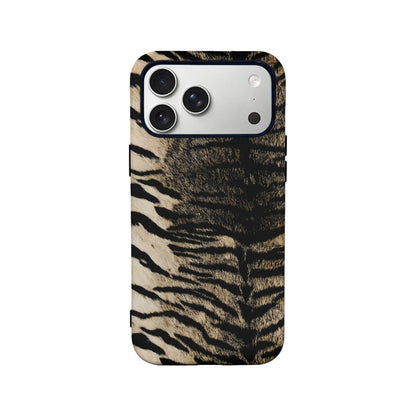 Tan and black tiger stripe phone case, rear angle with camera cutout