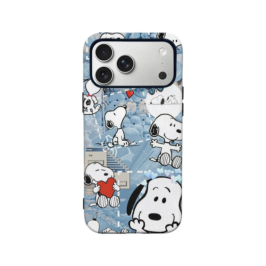 Cute Snoopy phone case blue aesthetic iPhone cover with cartoon Snoopy and hearts