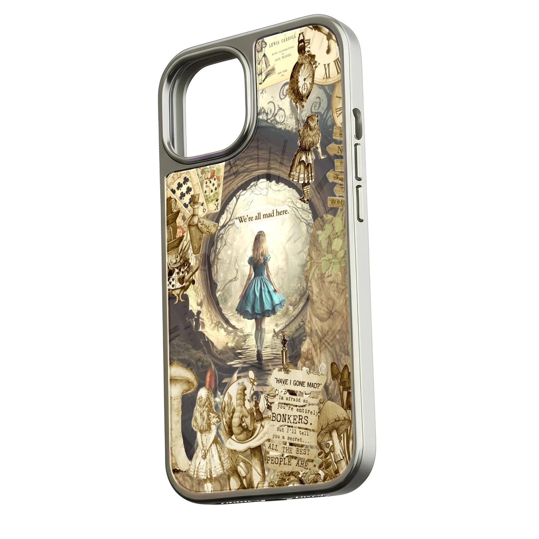 Funda para teléfono holográfica cromada de Alicia en el País de las Maravillas - Diseño 3D de ensueño