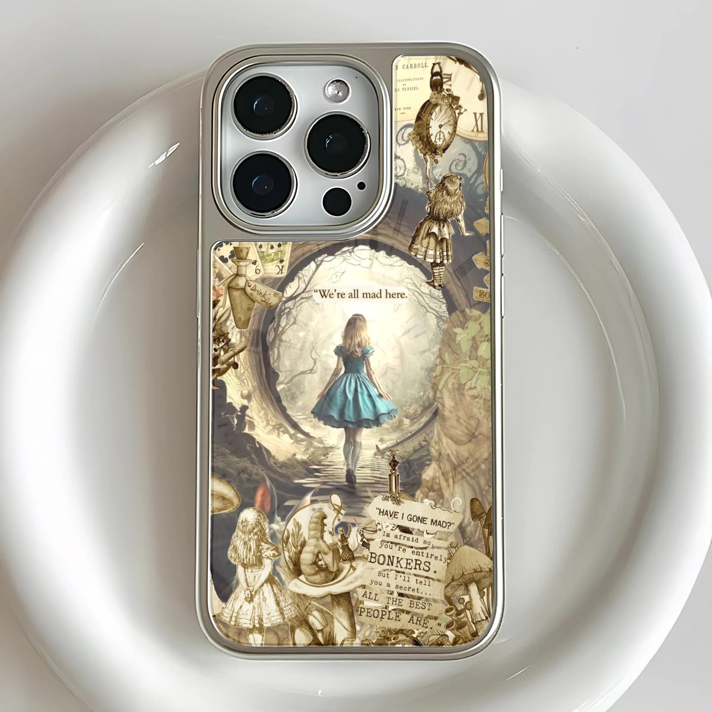 Holographic Chrome Alice in Wonderland Phone Case - Dreamy 3D Design