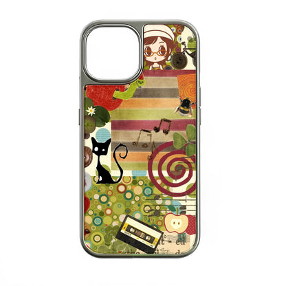 Holographic Chrome Vintage Collage Phone Case - Colorful Design with Retro Elements