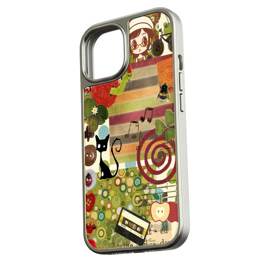 Holographic Chrome Vintage Collage Phone Case - Colorful Design with Retro Elements