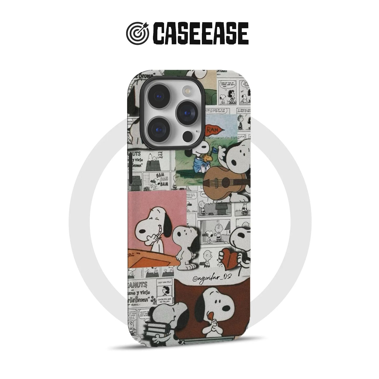 Vintage Snoopy comic strip iPhone case with retro cartoon collage design.