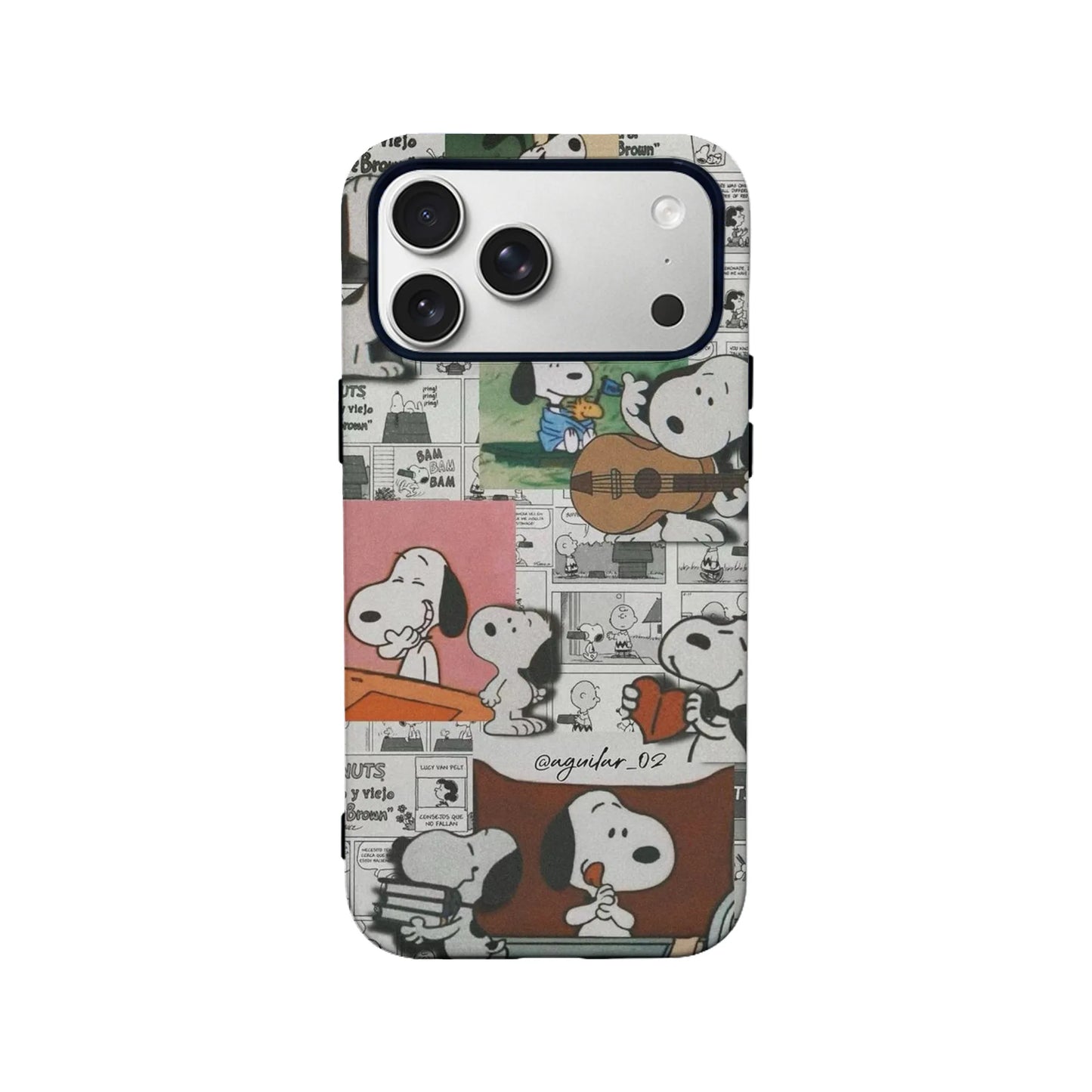 Vintage Snoopy comic strip iPhone case with retro cartoon collage design.