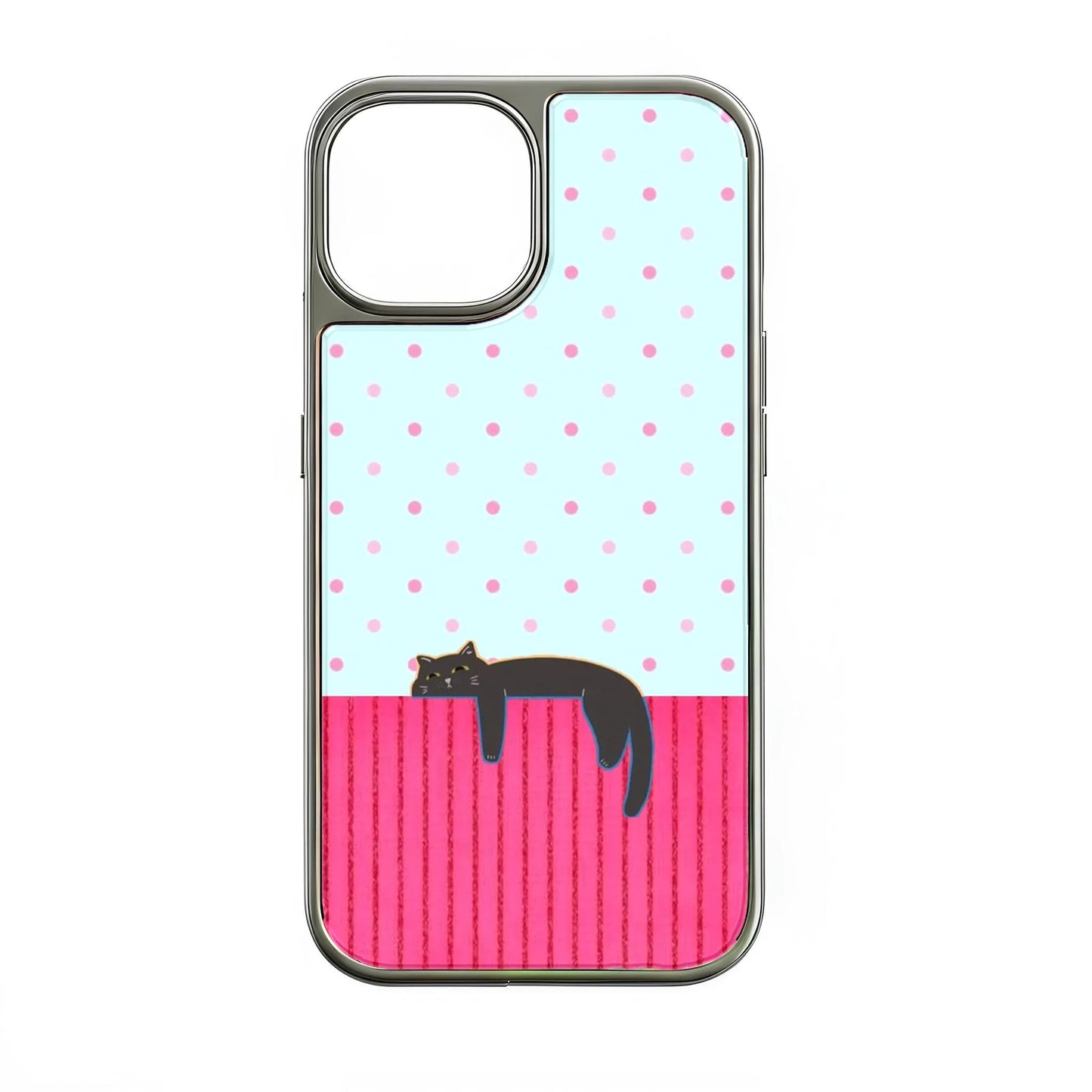 Funda para teléfono con diseño de gato colgante: divertido dibujo de gato y lunares