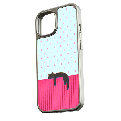 Funda para teléfono con diseño de gato colgante: divertido dibujo de gato y lunares