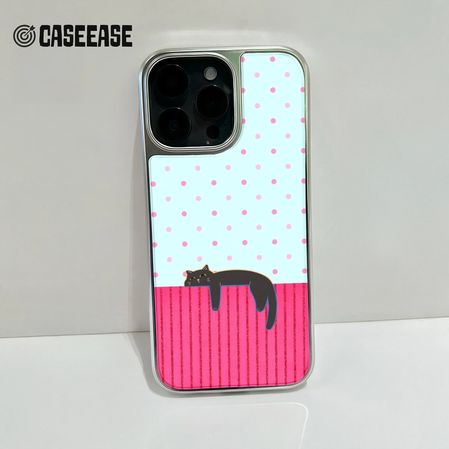 Funda para teléfono con diseño de gato colgante: divertido dibujo de gato y lunares
