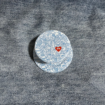 Cute Doodle Characters Phone Grip & Stand with Red Heart - PopSocket Style Holder