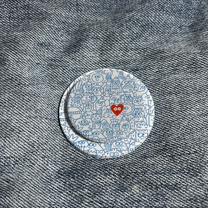 Cute Doodle Characters Phone Grip & Stand with Red Heart - PopSocket Style Holder