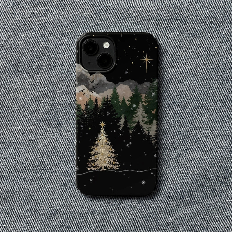 Funda para teléfono con diseño de noche de Navidad dorada 