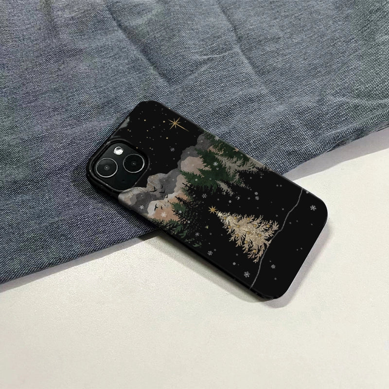 Funda para teléfono con diseño de noche de Navidad dorada 