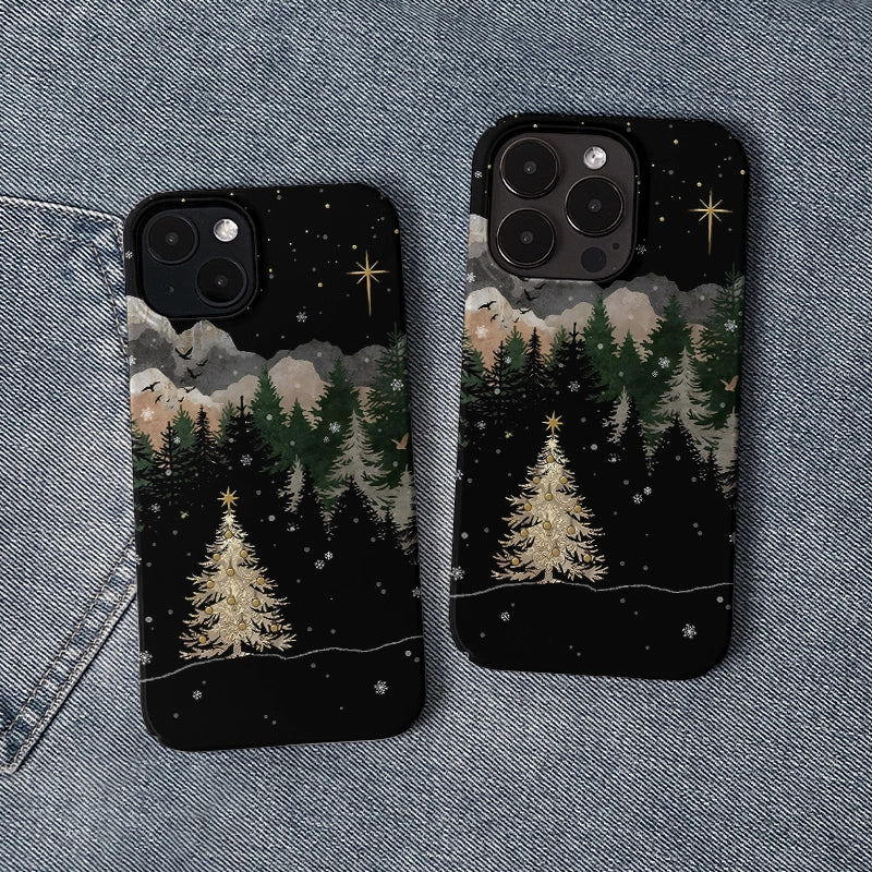 Funda para teléfono con diseño de noche de Navidad dorada 