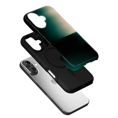 Black and green layered smartphone case shown in angled exploded product view