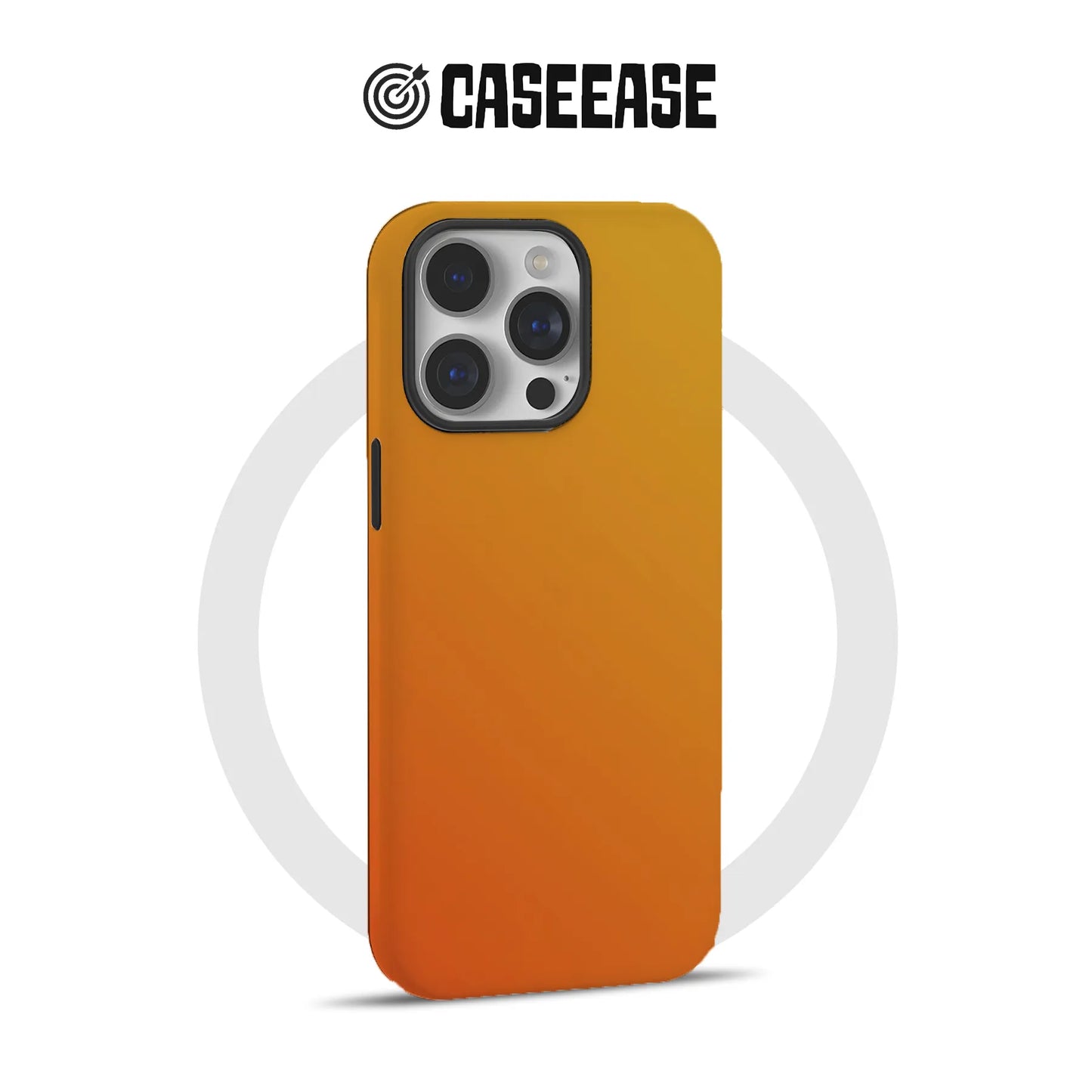 Orange CASEEASE minimalist phone case, rear angle with raised camera cutout
