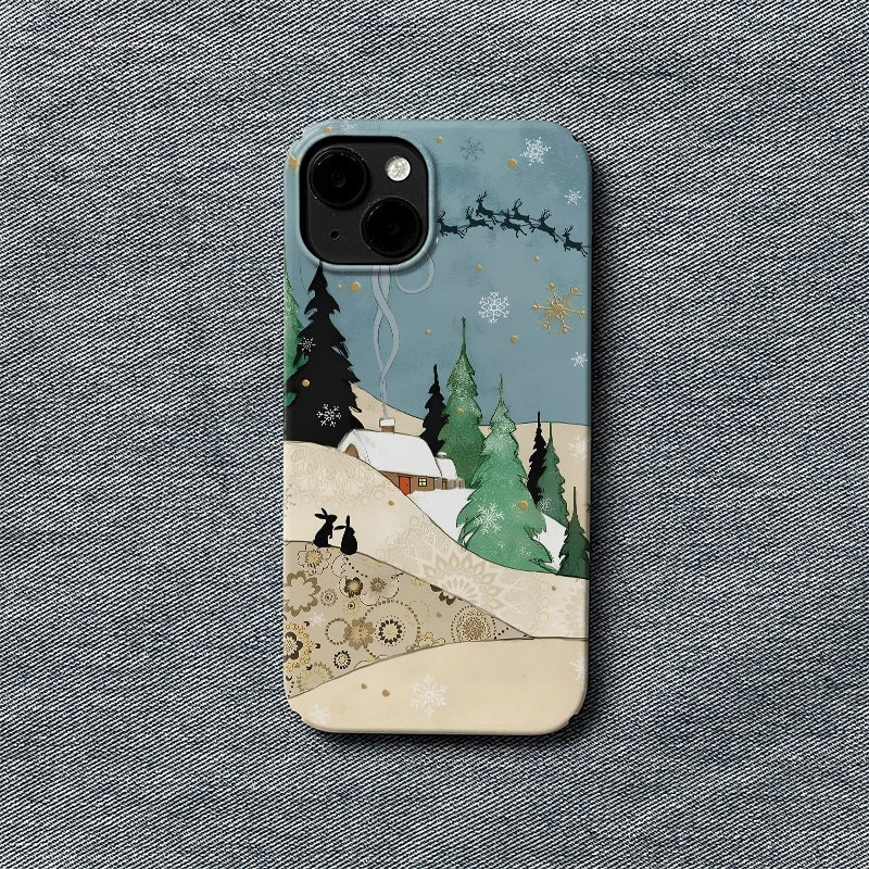 Funda para teléfono con diseño de cabaña de invierno navideña 