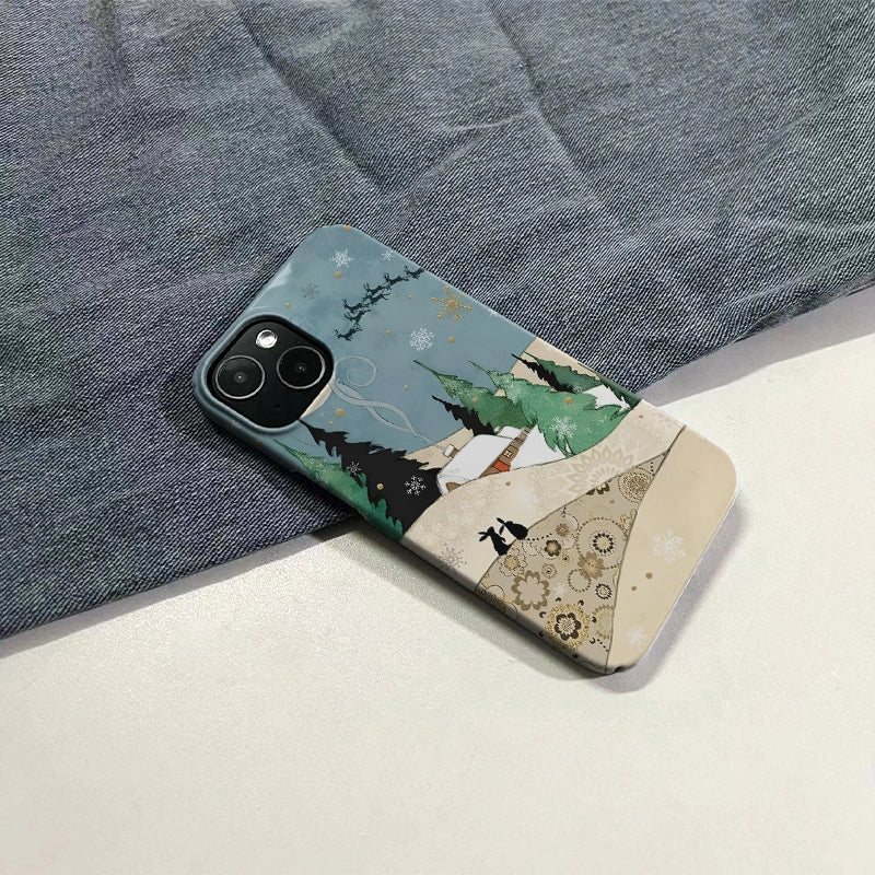 Funda para teléfono con diseño de cabaña de invierno navideña 