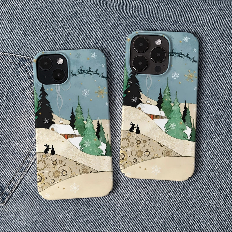 Funda para teléfono con diseño de cabaña de invierno navideña 