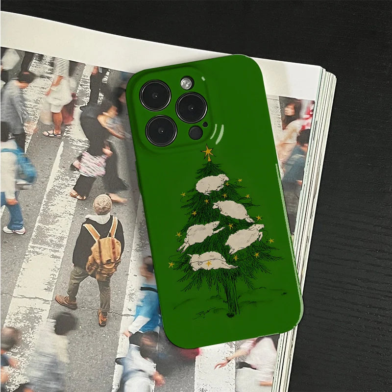 Funda para teléfono con diseño navideño de ovejas y árbol: diseño festivo y único 