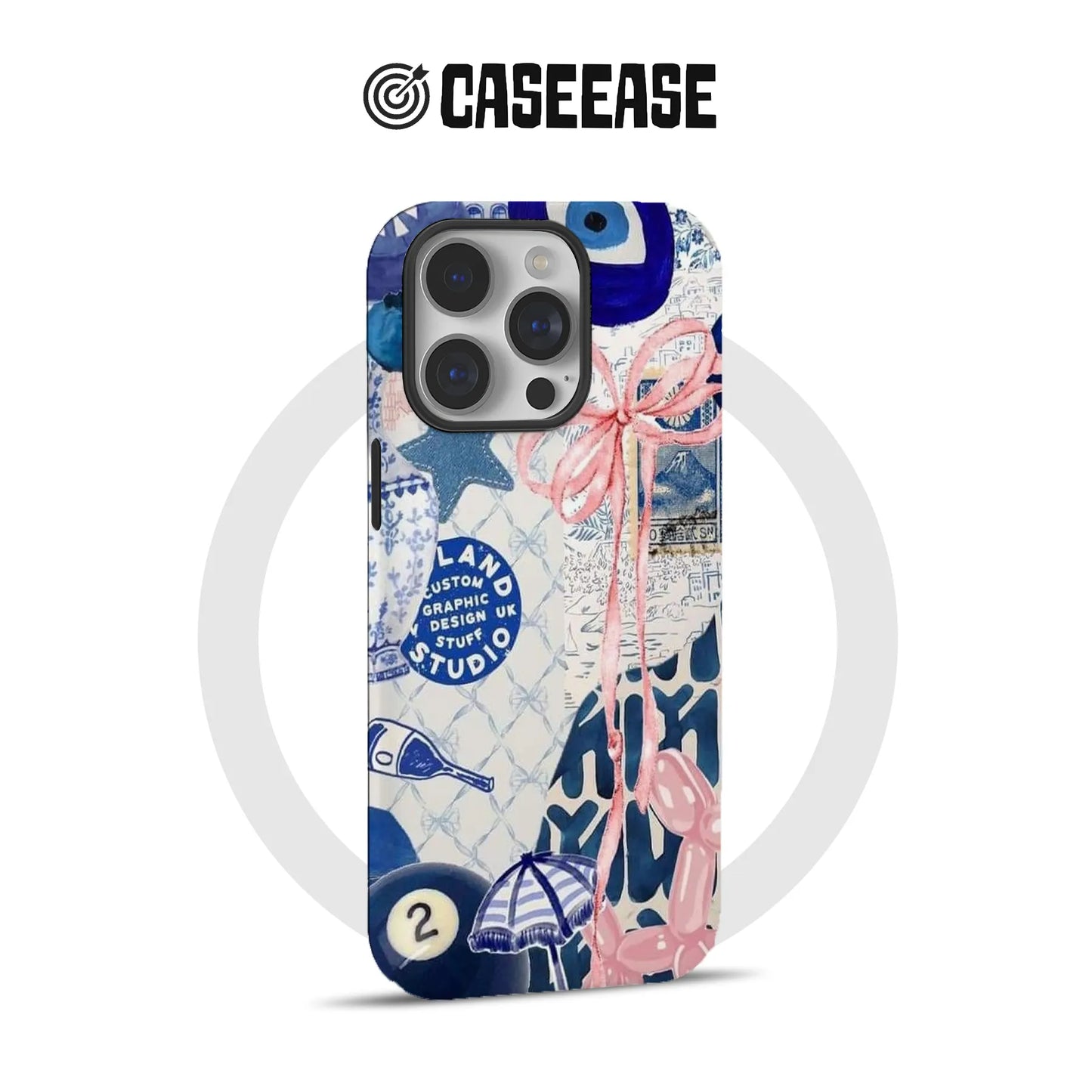 Funda artística para teléfono en azul y rosa