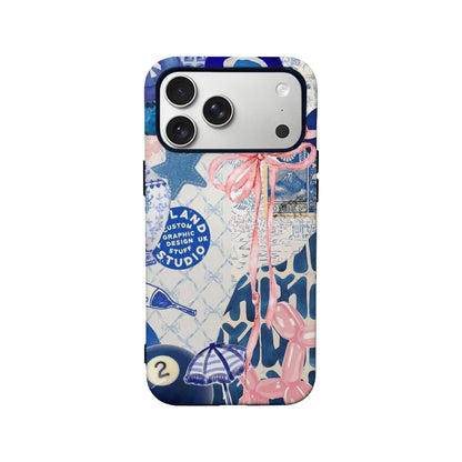 Funda artística para teléfono en azul y rosa