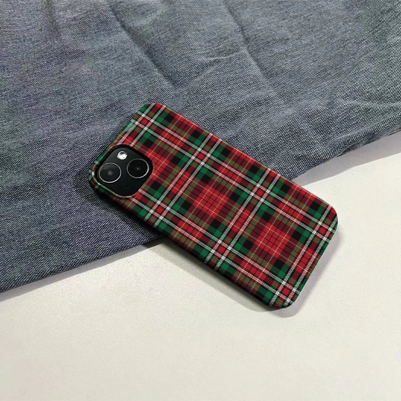 Funda clásica para teléfono con cuadros escoceses navideños 