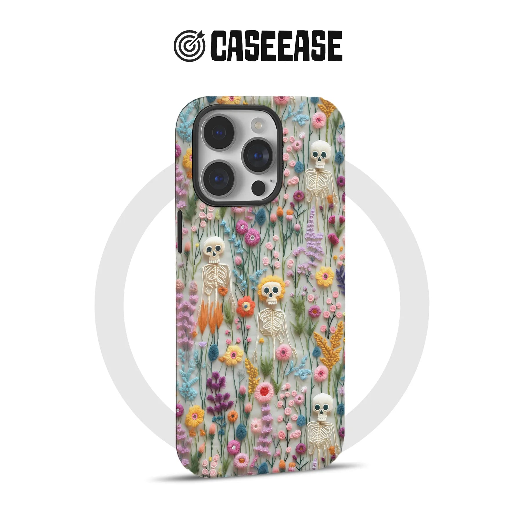 Funda para teléfono con estampado floral de esqueleto