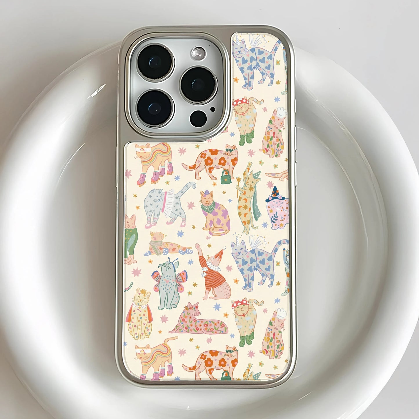 Holographic Chrome Cat Phone Case - Playful Feline Design