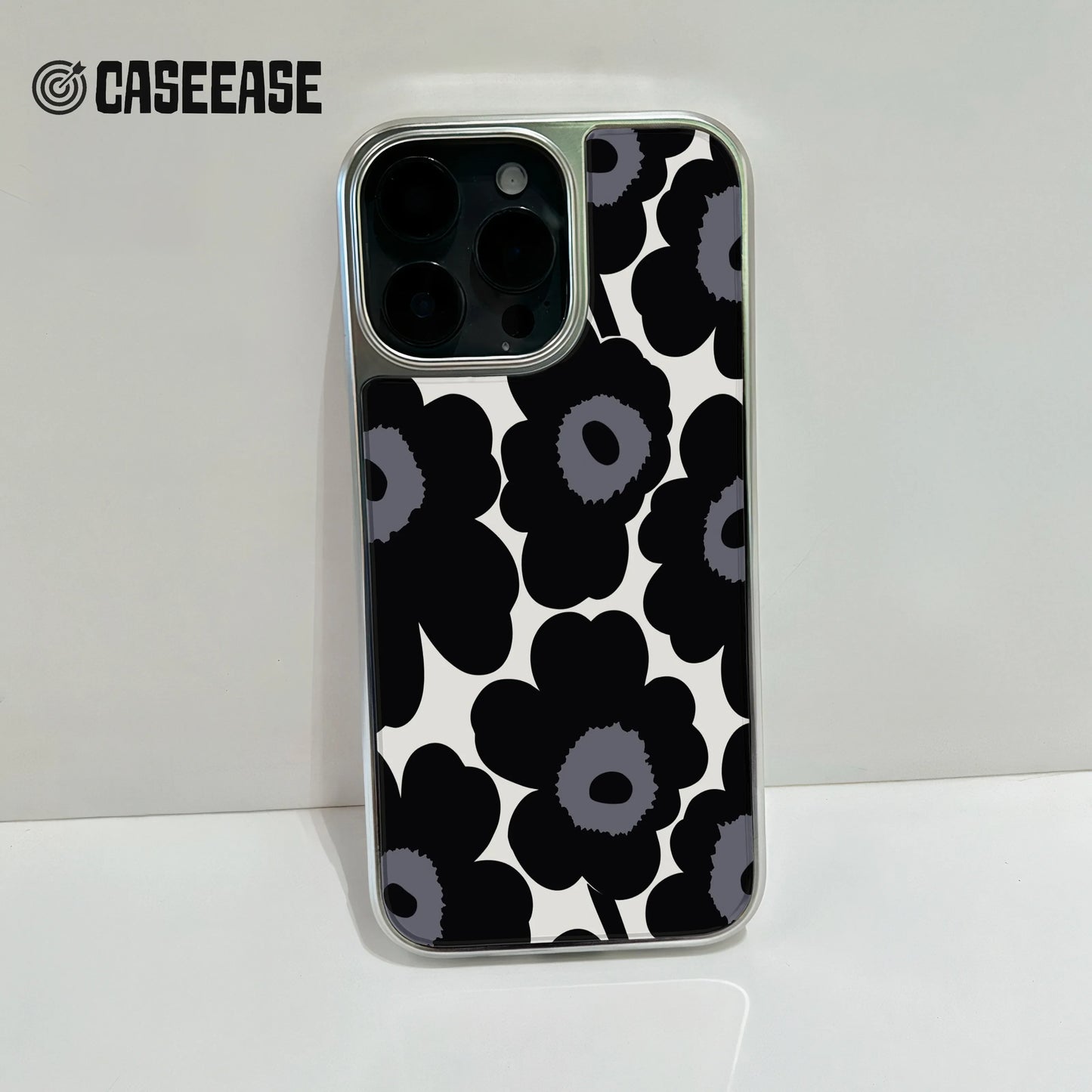 Holographic Chrome Phone Case for iPhone 14 Pro - Prismatic Floral Design