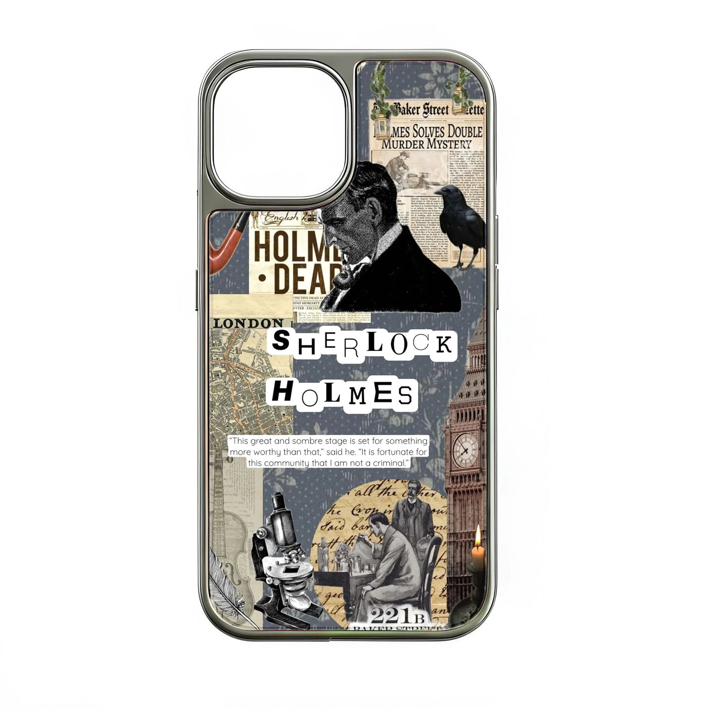 Funda holográfica cromada de Sherlock Holmes para teléfono - Estética vintage