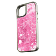 Funda holográfica cromada para iPhone 15 - Acabado mármol rosa y metalizado