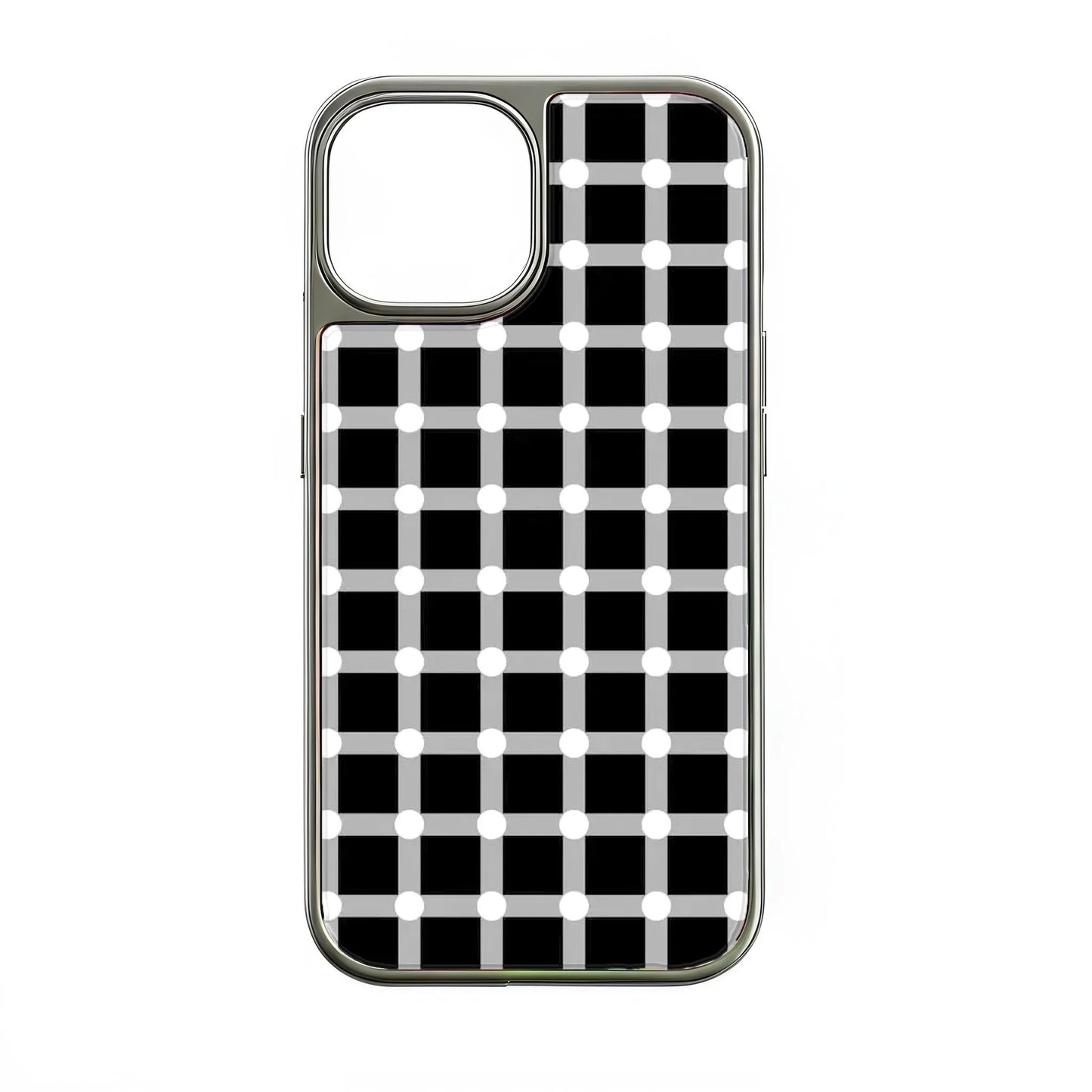 Funda holográfica cromada para iPhone 14 Pro - Diseño de lunares blancos y negros