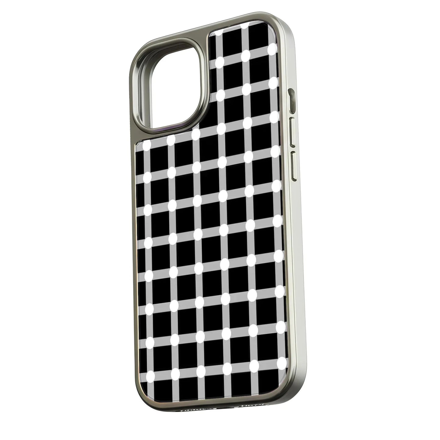 Funda holográfica cromada para iPhone 14 Pro - Diseño de lunares blancos y negros