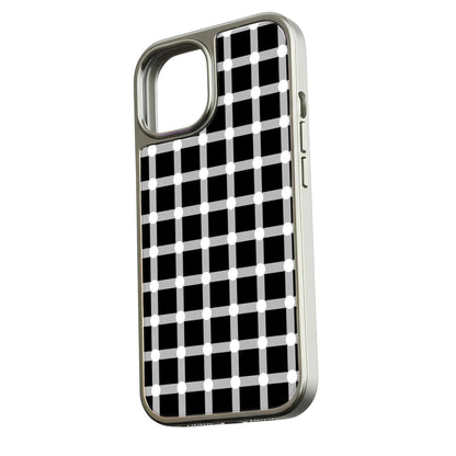 Funda holográfica cromada para iPhone 14 Pro - Diseño de lunares blancos y negros