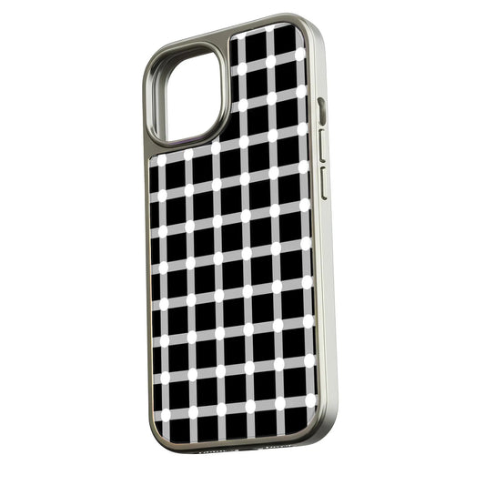 Holographic Chrome Phone Case for iPhone 14 Pro - Black and White Polka Dot Design