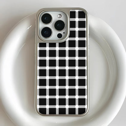 Funda holográfica cromada para iPhone 14 Pro - Diseño de lunares blancos y negros