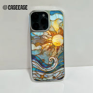 Holographic Chrome Sun & Waves Phone Case - Artistic Design