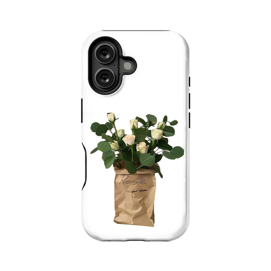 Minimalist White Rose Bouquet Phone Case – Elegant and Natural Design