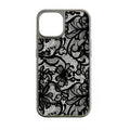 Funda para teléfono con encaje cromado holográfico - Elegante diseño floral negro